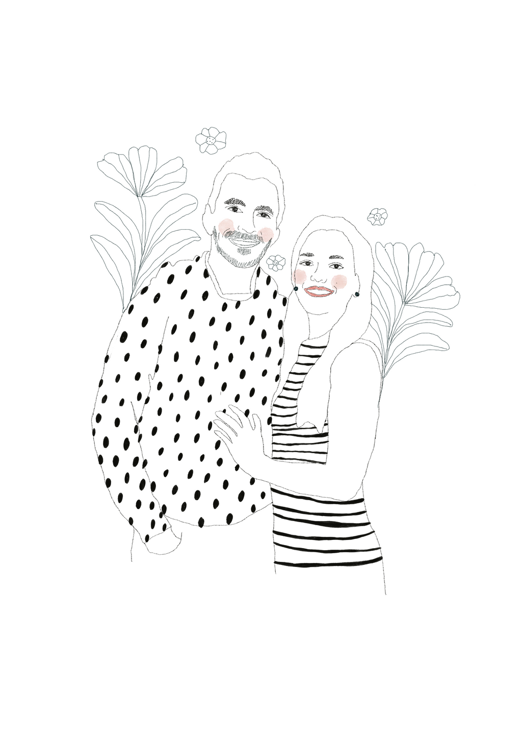 Pareja ilustración Completa - Color + Texto + Ornamentos