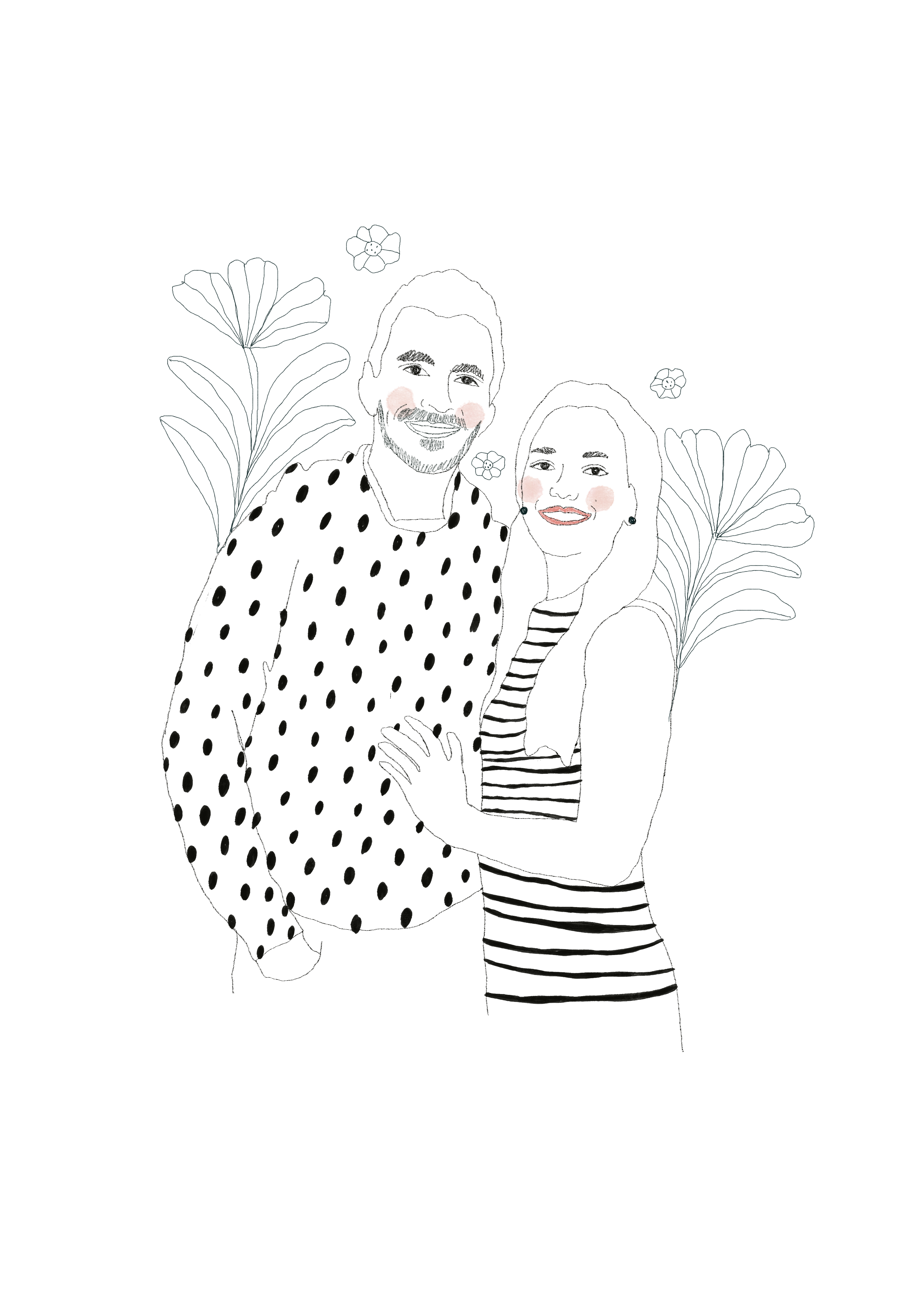 Pareja ilustración Completa - Color + Texto + Ornamentos