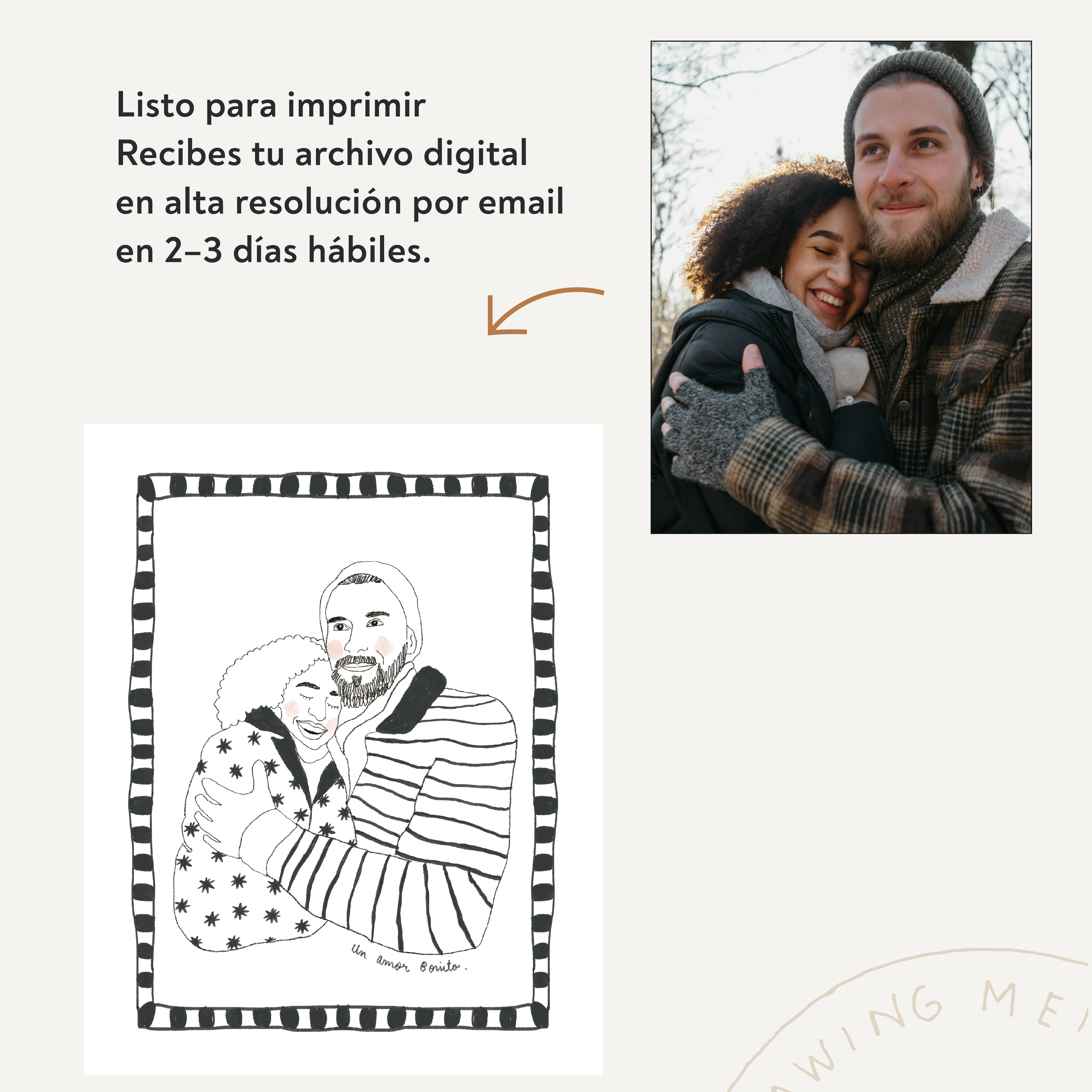 Pareja ilustración Completa - Color + Texto + Ornamentos